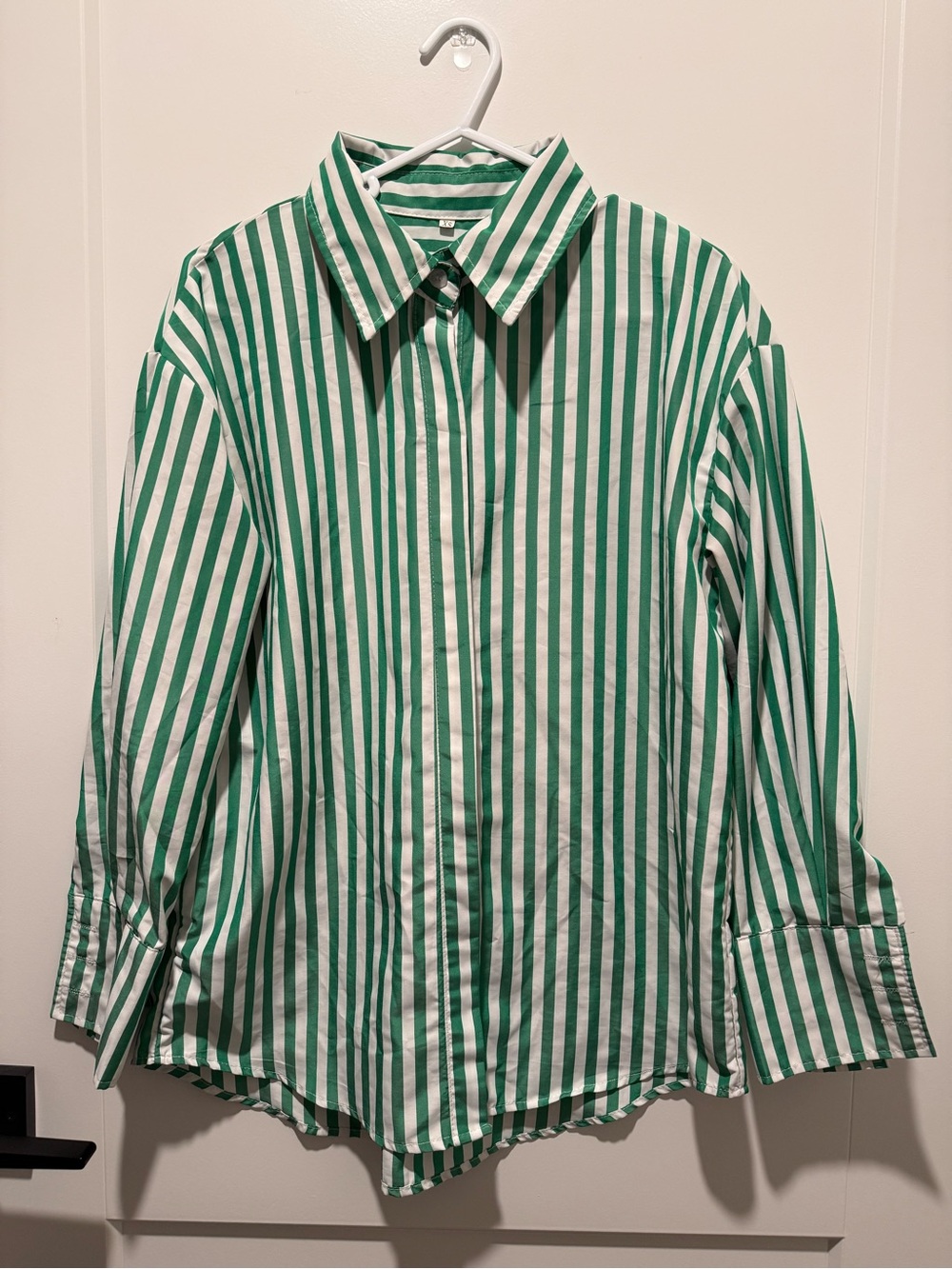 Green & White Striped Button-Up Shirt
